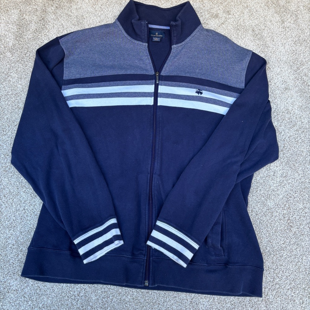 Brooks Brothers Men's XL Full Zip 100% Cotton Light Weight Fleece Jacket Blue